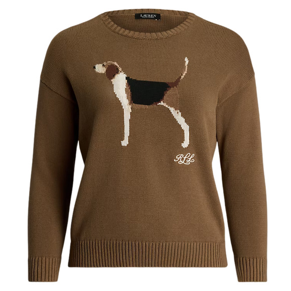 NWT Ralph Lauren Beagle Dog 100% Cotton Knit LS Sweater Brown Womens M - Picture 2 of 2
